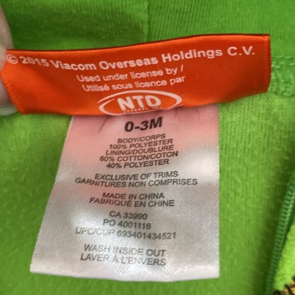 Nickelodeon Teenage Mutant Ninja Turtles Leonardo Fleece Onesie 0-3 Months - Picture 7 of 8